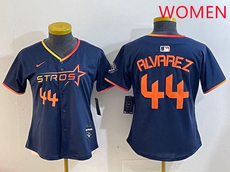 Women Houston Astros 44 Alvarez Drak Blue Three generations Joint Name 2025 Nike MLB Jersey style 4105